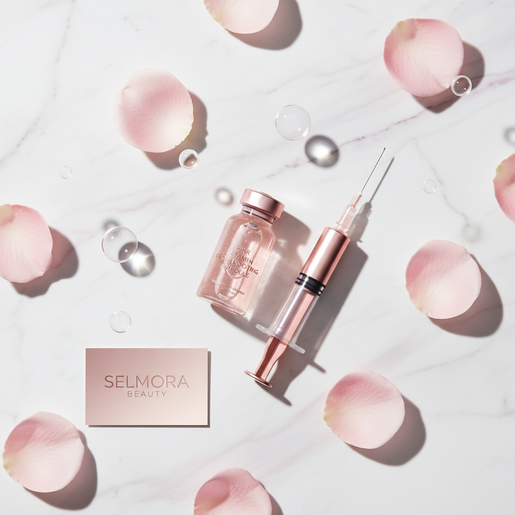 Pink Ampoule - Marble Flat Lay